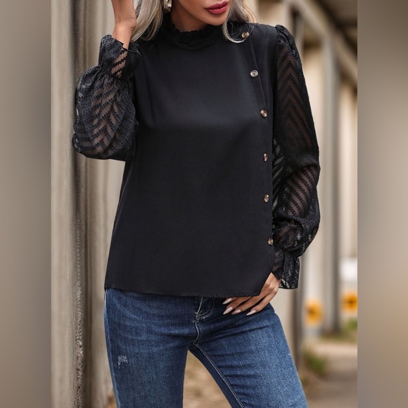 Mock Neck Flounce Sleeve Blouse - Picture 4 of 5